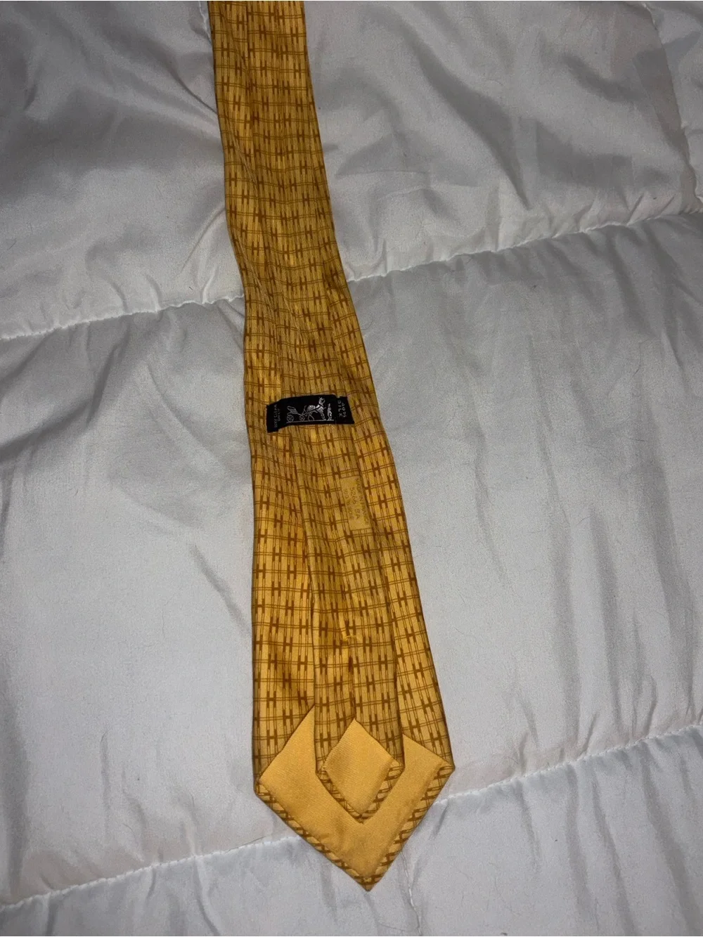 Hermes Yellow and Gold Patterned 100% Silk Tie